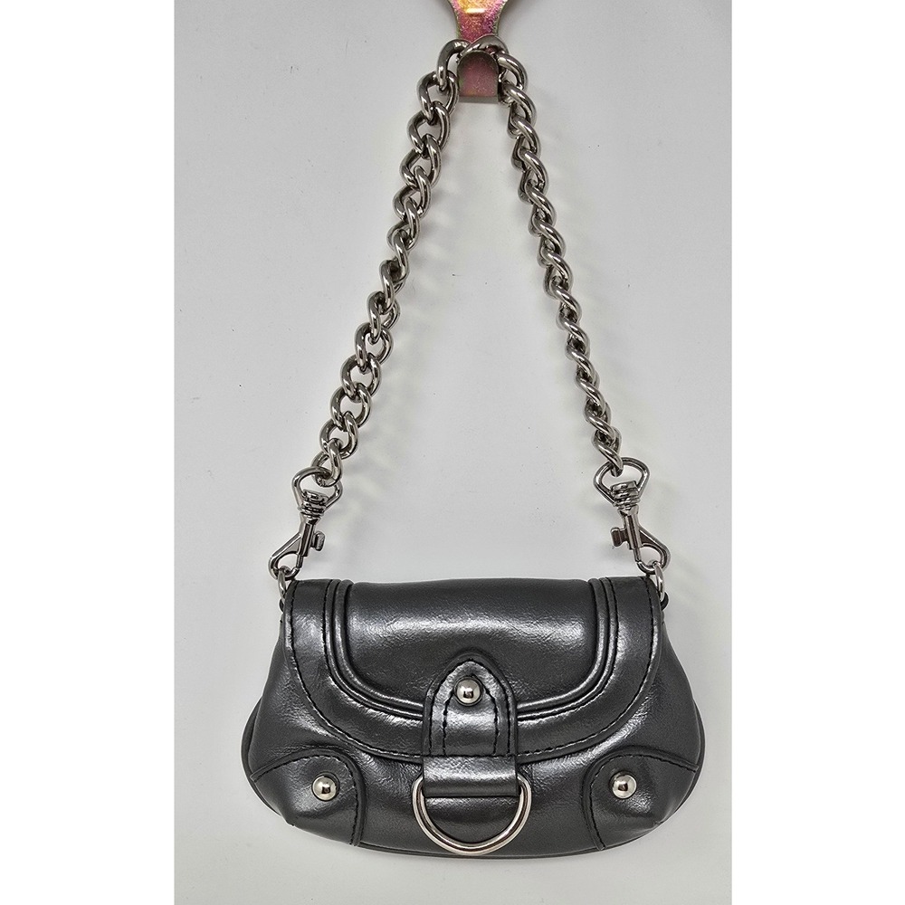 Y2K Vtg Express coin purse women gunmetal gray metallic chain wallet wristlet